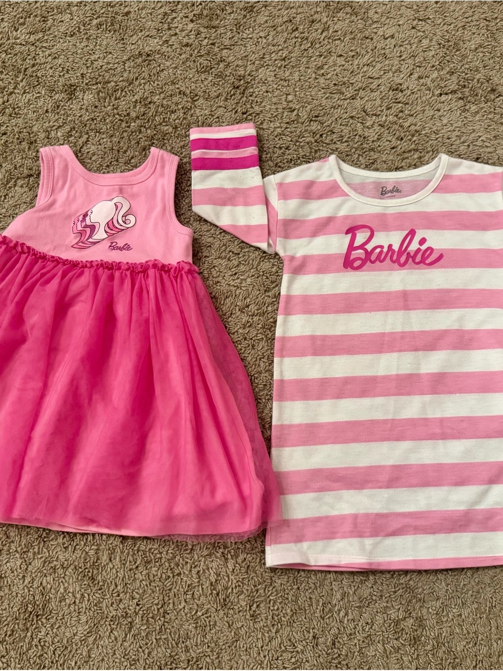 Barbie Pink Girls' Pajama Dress Set - Hot Pink & Light Pink